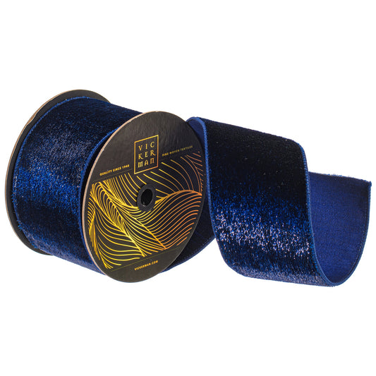 4"x10yd Midnight Blue Velvet Luster Wired Ribbon - Burlap and Bling Decor