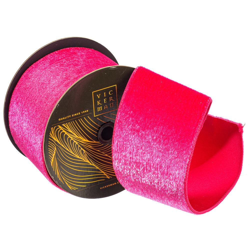 4"x10yd Hot Pink Velvet Luster Wired Ribbon - Burlap and Bling Decor