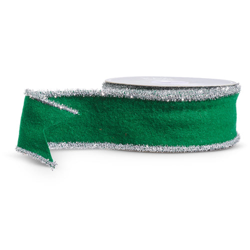 2.5" x 10 Yds Green Felt Ribbon with Tinsel Trim - Burlap and Bling Decor