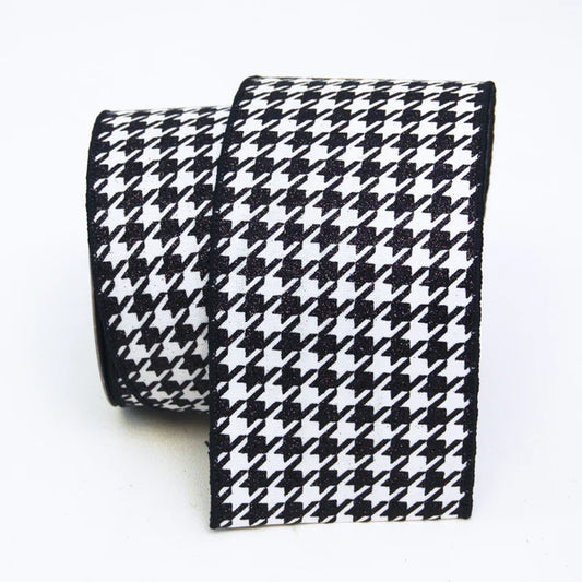 4"X10YD GLITTER HOUNDSTOOTH BLACK AND WHITE FARRISILK