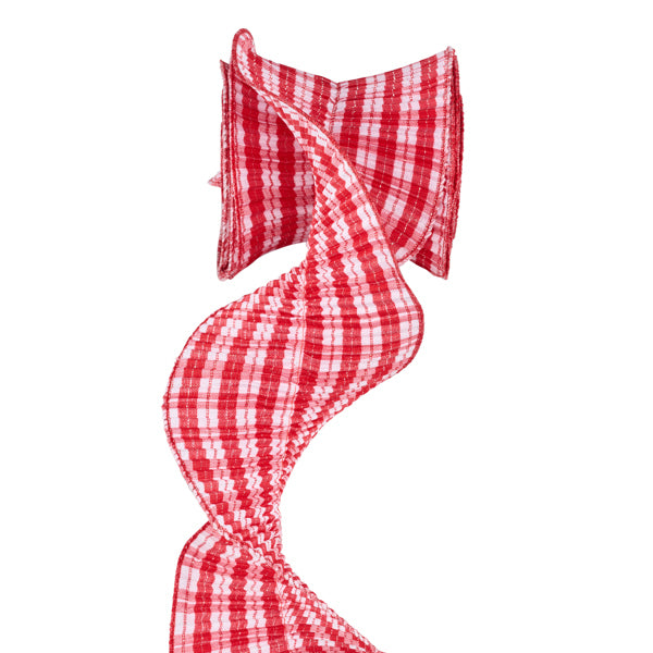 5"X5YD PLEATED CHECK RIBBON WHITE/RED - Burlap and Bling Decor