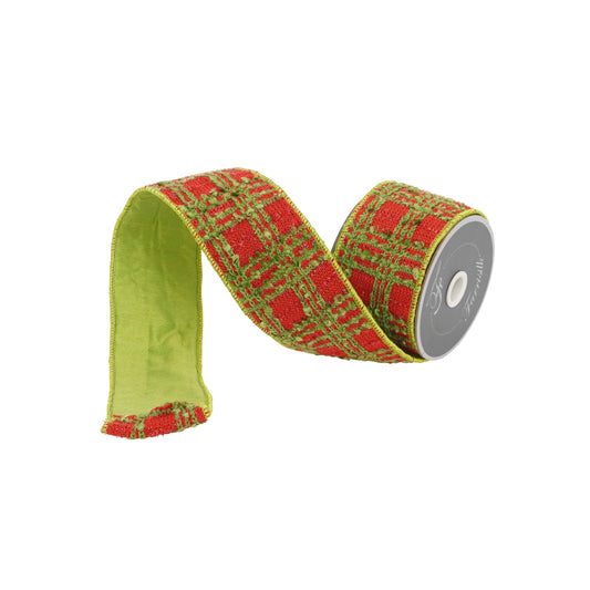 2.5"X5YD WHO-LIDAY PLAID RED LIME Ribbon