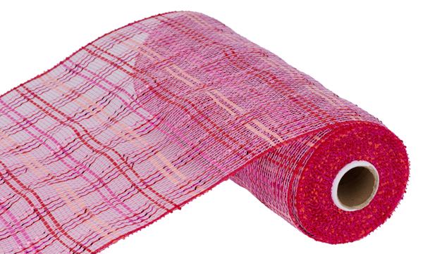 10"X10YD VERTICAL FOIL PLAID MESH Color: HOT PINK/PINK/RED - Burlap and Bling Decor