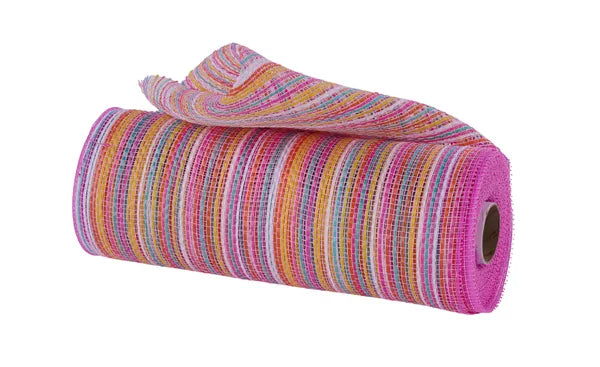 10"X10YD VERTICAL MULTICOLOR STRIPE MESH ORG/YLW/PINK/WHT/TEAL - Burlap and Bling Decor
