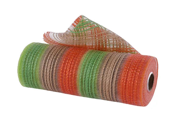 10"X10YD VERTICAL STRIPE MESH LIME/NATURAL/ORANGE - Burlap and Bling Decor