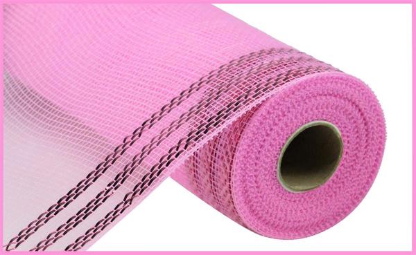 10"X10YD BORDER STRIPE METALLIC MESH PINK W/PINK FOIL - Burlap and Bling Decor