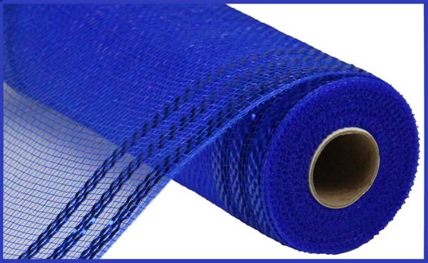 10"X10YD BORDER STRIPE METALLIC MESH Color: ROYAL BLUE W/ROYAL FOIL - Burlap and Bling Decor