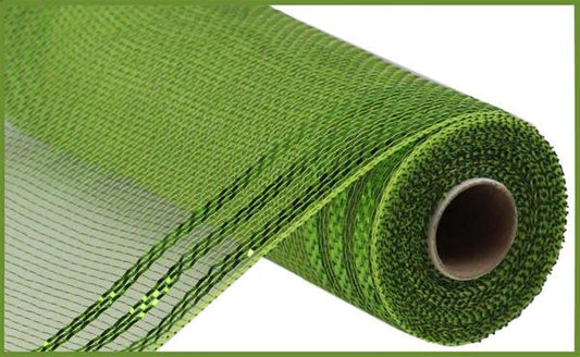 10"X10YD BORDER STRIPE METALLIC MESH MOSS/APPLE W/LIME GREEN - Burlap and Bling Decor