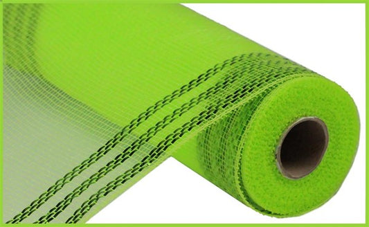 10"X10YD BORDER STRIPE METALLIC MESH APPLE W/LIME GREEN FOIL