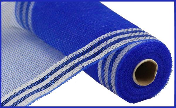 10"X10YD BORDER STRIPE METALLIC MESH ROYAL BLUE/WHITE