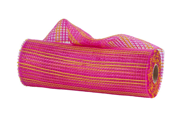 10"X10YD HORIZONTAL WIDE STRIPE MESH HOT PINK/YELLOW