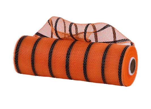 10"X10YD VERTICAL WIDE STRIPE MESH ORANGE/BLACK - Burlap and Bling Decor