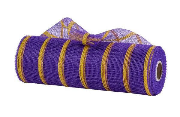 10"X10YD VERTICAL WIDE STRIPE MESH PURPLE/YELLOW - Burlap and Bling Decor