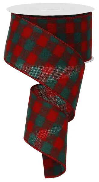 2.5"X10YD FUZZY FLANNEL BUFFALO PLAID RED/GREEN WIRED RIBBON - Burlap and Bling Decor