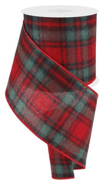 4"X10YD FUZZY WOVEN PLAID RED/EMERALD GREEN/BLACK WIRED RIBBON - Burlap and Bling Decor