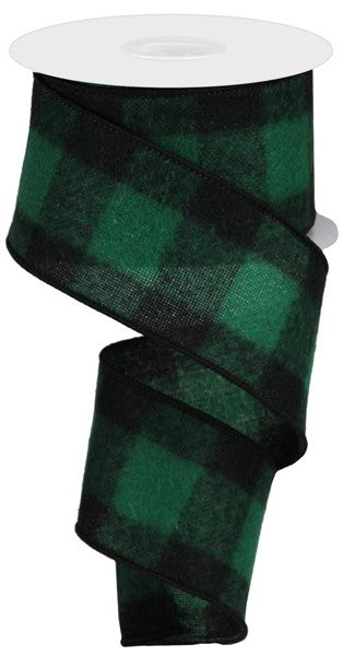 2.5"X10YD FUZZY LARGE BUFFALO PLAID EMERALD GREEN/BLACK - Burlap and Bling Decor