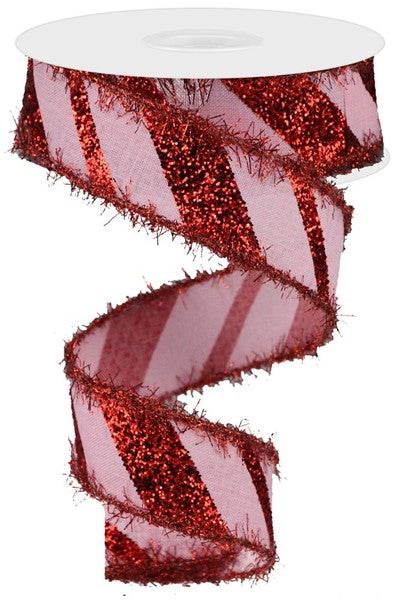 1.5"X10YD DIAGONAL STICK GLITTER/ROYAL-Light Pink/Red - Burlap and Bling Decor