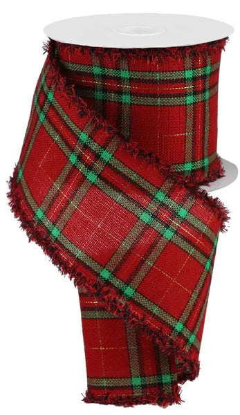 4"X10YD WOVEN PLAID/DRIFT RED/GREEN/BLACK/GOLD WIRED RIBBON - Burlap and Bling Decor