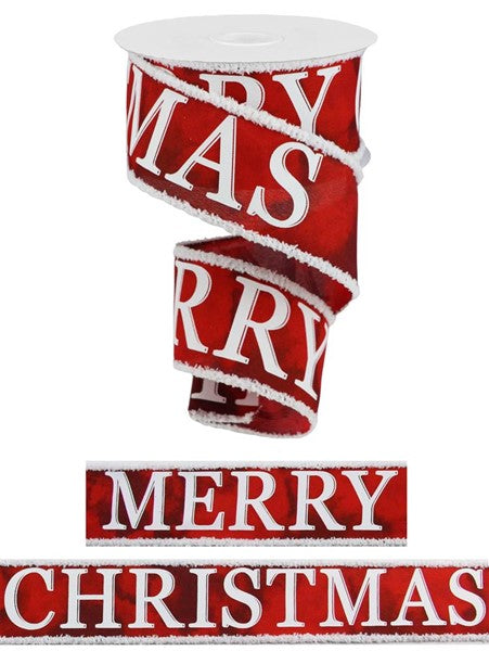 2.5"X10YD MERRY CHRISTMAS W/DRIFT CRM/BRGDY/CRANBERRY/RED - Burlap and Bling Decor