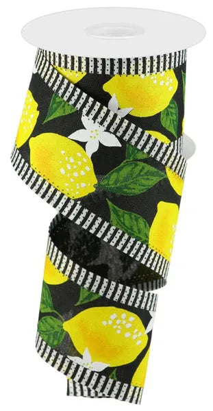 2.5"X10YD LEMONS/THIN STRIPE BLACK/YELLOW/WHITE