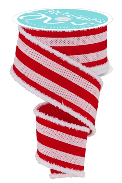 2.5"X10YD VELVET/GLITTER STRIPE RED/WHITE - Burlap and Bling Decor