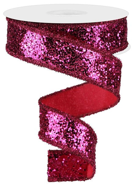 1.5"X10YD LARGE GLITTER FUCHSIA - Burlap and Bling Decor