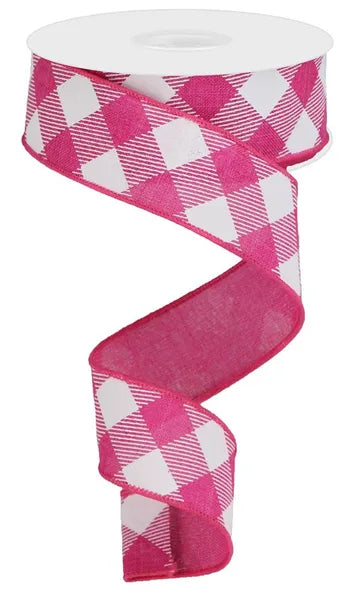 1.5"X10YD DIAGONAL CHECK ON ROYAL FUCHSIA/WHITE - Burlap and Bling Decor