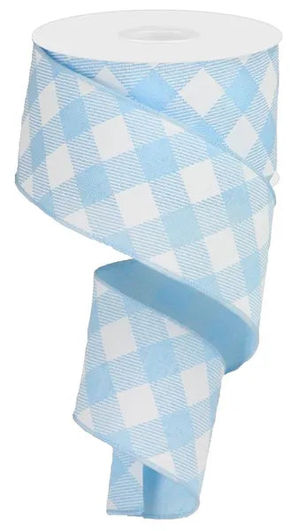 2.5"X10YD DIAGONAL CHECK ON ROYAL PALE BLUE/WHITE - Burlap and Bling Decor
