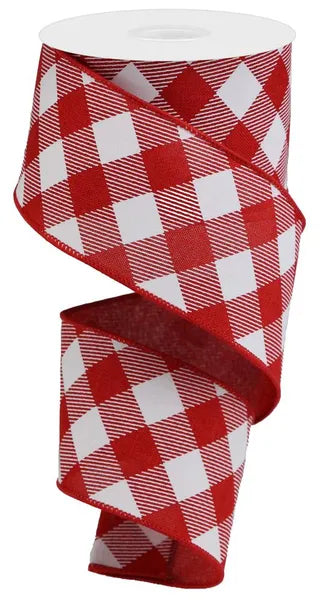 2.5"X10YD DIAGONAL CHECK ON ROYAL RED/WHITE - Burlap and Bling Decor