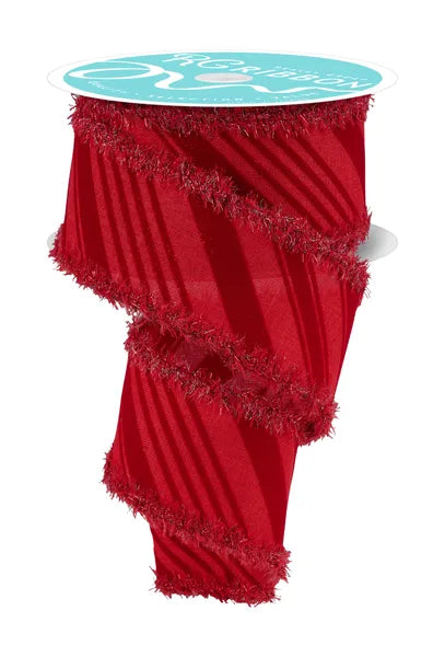 2.5"X10YD VELVET STRIPES/DRIFT RED WIRED RIBBON - Burlap and Bling Decor