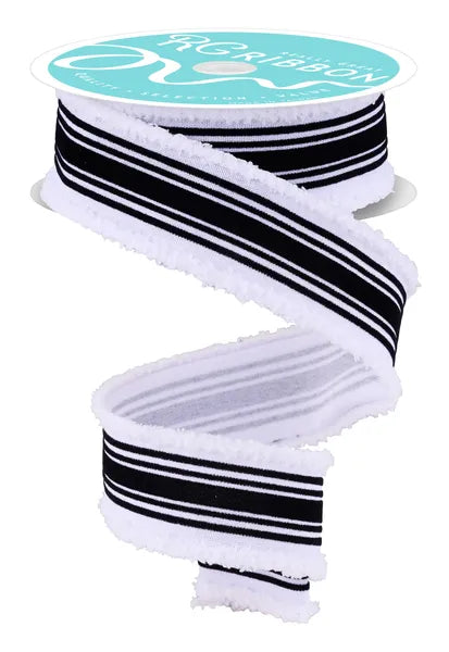 1.5"X10YD VELVET VERT LINES/DRIFT WHITE/BLACK WIRED RIBBON
