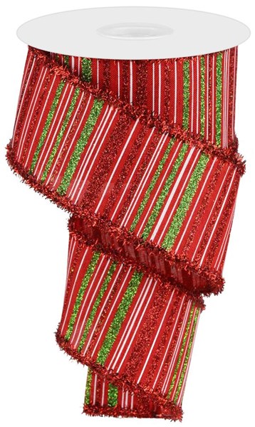 2.5"X10YD GLITTER STRIPE/TINSEL Color: RED/RED/LIME GREEN