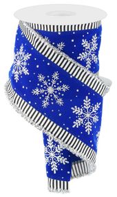 4"X10YD 3-IN-1 SNOWFLAKE STRIPE TINSEL ROYAL BLUE,SILVER,BLACK,WHITE WIRED RIBBON - Burlap and Bling Decor