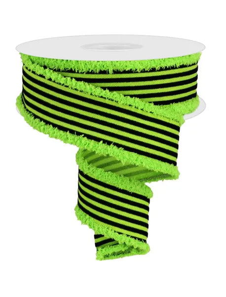 1.5"X10YD VELVET VERTICAL LINES/DRIFT LIME GREEN/BLACK WIRED RIBBON - Burlap and Bling Decor