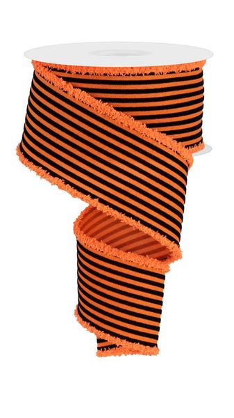 2.5"X10YD VELVET VERTICAL LINES/DRIFT ORANGE/BLACK WIRED RIBBON - Burlap and Bling Decor
