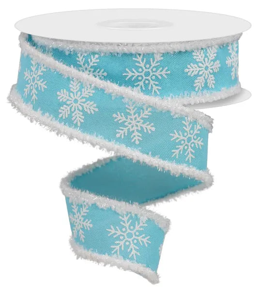 1.5"X10YD SNOWFLAKE/ROYAL/DRIFT LIGHT BLUE/WHITE WIRED RIBBON - Burlap and Bling Decor
