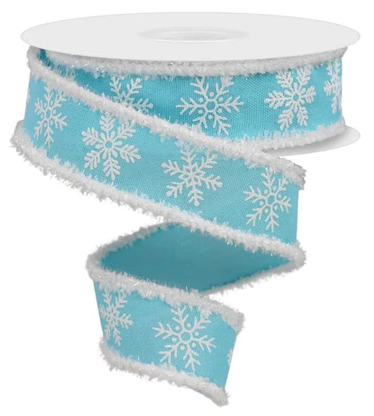 1.5"X10YD SNOWFLAKE/ROYAL/DRIFT LIGHT BLUE/WHITE WIRED RIBBON - Burlap and Bling Decor