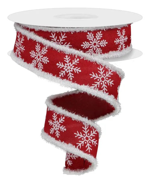 1.5"X10YD SNOWFLAKE/ROYAL/DRIFT RED/WHITE WIRED RIBBON - Burlap and Bling Decor