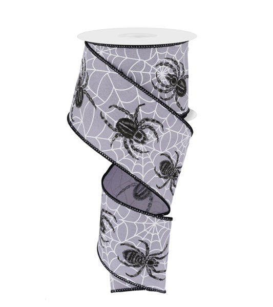 2.5"X10YD SPIDER WEB/SPIDER ON PG FABRIC GREY/PURPLE/BLK/WHT - Burlap and Bling Decor