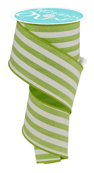 2.5"X10YD VERTICAL STRIPE BRT GREEN/WHITE - Burlap and Bling Decor