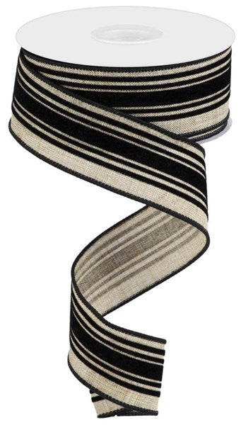 1.5"X10YD VELVET VERTICAL LINES BEIGE/BLACK - Burlap and Bling Decor