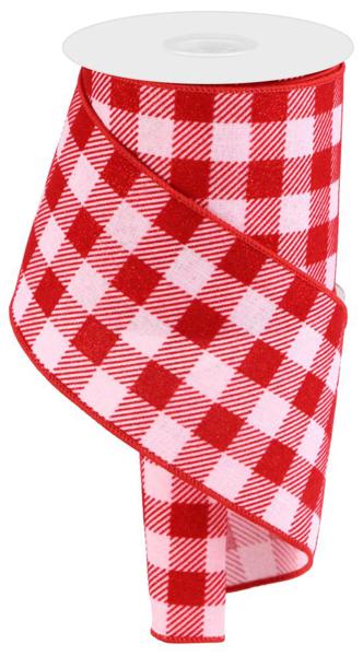 4"X10YD GLITTER VELVET CHECK LIGHT PINK/RED - Burlap and Bling Decor