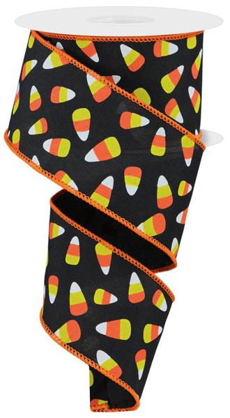 2.5"X10YD MINI CANDY CORN BLACK/WHT/YLW/ORG - Burlap and Bling Decor