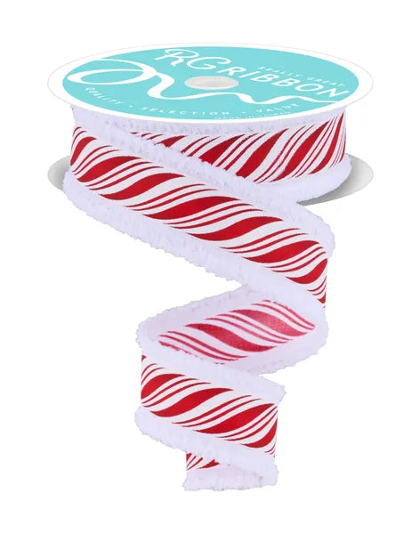 1.5"X10YD PEPPERMINT TWIST,DRIFT WHITE,RED,SILVER WIRED RIBBON