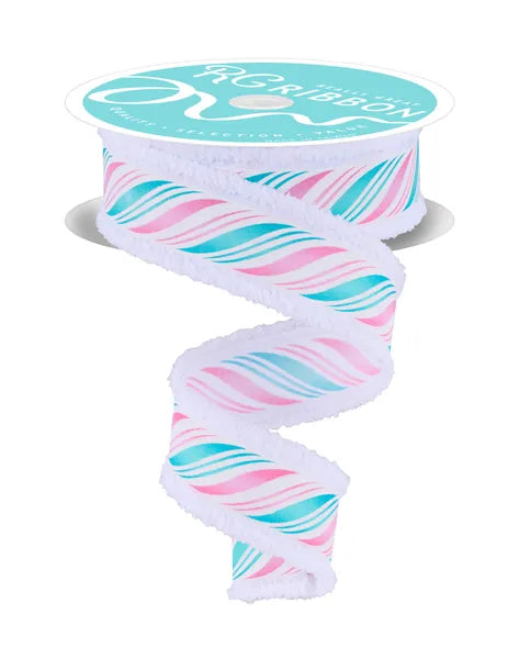 1.5"X10YD PEPPERMINT TWIST/DRIFT WHITE/PINK/MINT WIRED RIBBON - Burlap and Bling Decor
