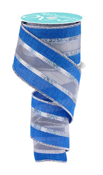 2.5"X10YD 3-IN-1 ROYAL BURLAP/MESH ROYAL BLUE/LASERE SILVER