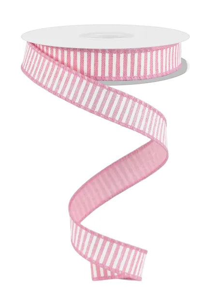 5/8"X10YDS HORIZONTAL STRIPES/ROYAL PALE PINK/WHITE WIRED RIBBON - Burlap and Bling Decor
