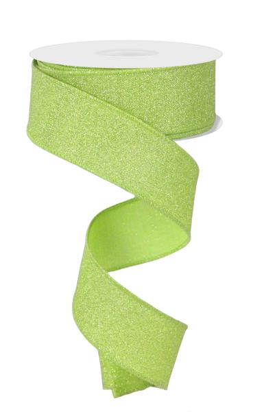 1.5"X10YD FINE GLITTER ON ROYAL BRIGHT GREEN - Burlap and Bling Decor