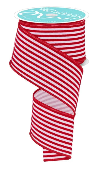 2.5"X10YDS GLITTERED VELVET VERT LINES WHITE/RED WIRED RIBBON - Burlap and Bling Decor