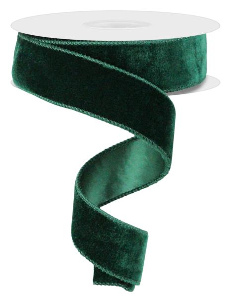 1.5"X10YD DELUXE VELVET/SATIN BACKING HUNTER GREEN - Burlap and Bling Decor